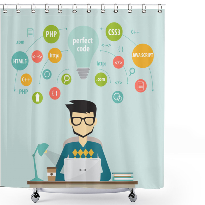 Personality  Online Shopping Flat Concept Shower Curtains