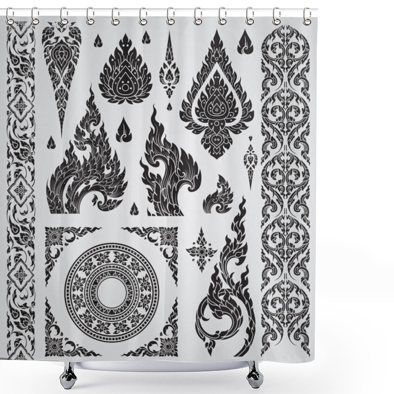 Personality  Set Of Thai Art Element, Decorative Motifs. Ethnic Art, Icon Vec Shower Curtains