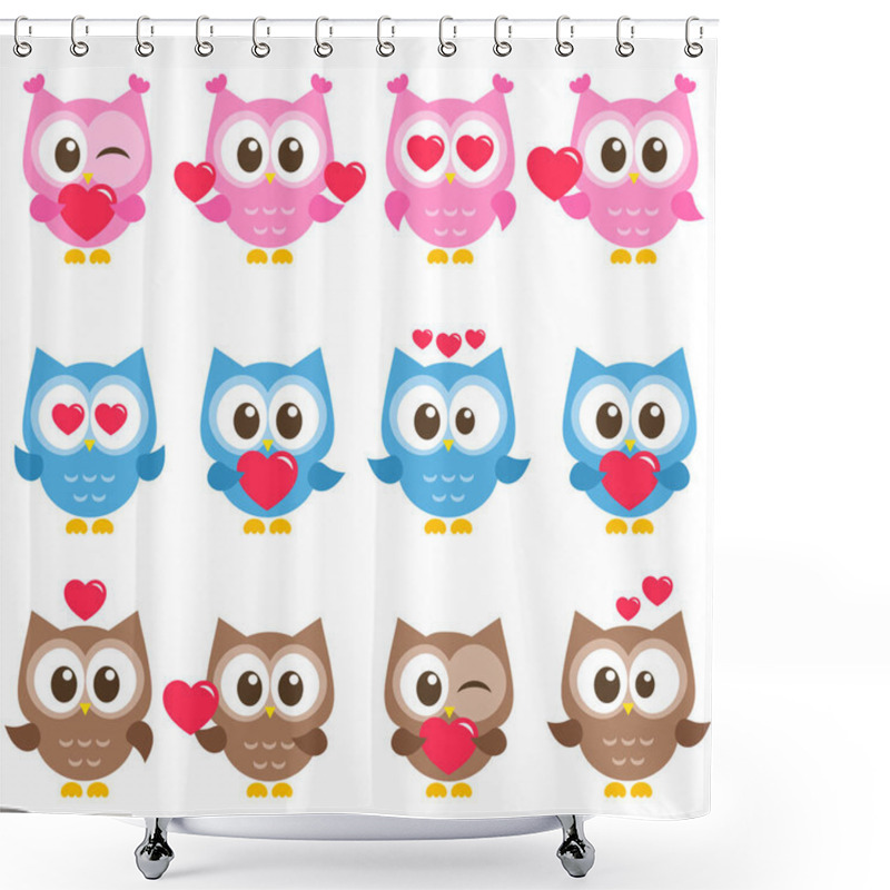 Personality  Set Of Cute Pink, Blue And Brown Owls With Hearts Shower Curtains