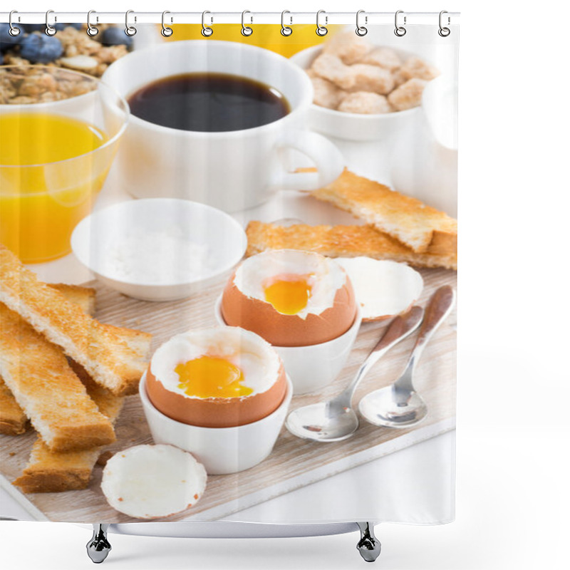 Personality  Delicious Breakfast With Soft Boiled Eggs And Crispy Toasts Shower Curtains