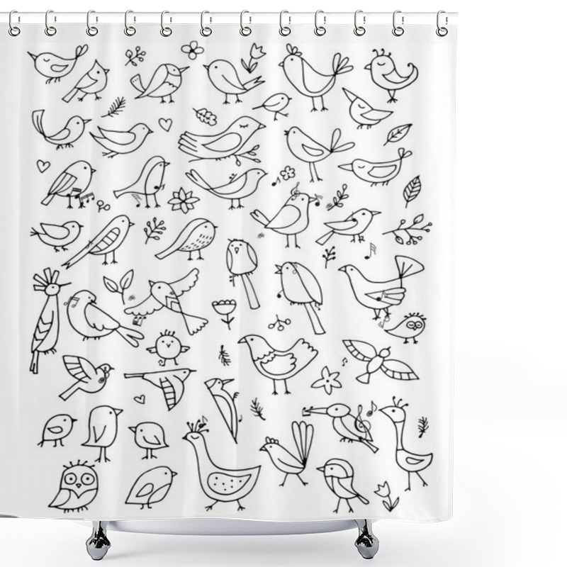 Personality  Birds Collection, Sketch For Your Design. Vector Illustration Shower Curtains