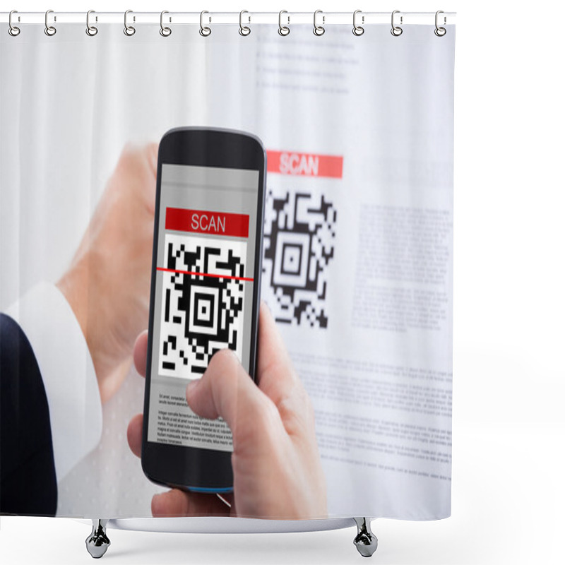 Personality  Close-up Of Businessman Scanning A Barcode Shower Curtains