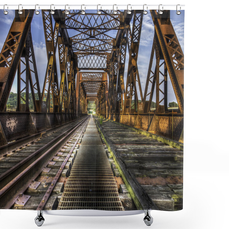 Personality  Looking Forward Over Old Abandoned Rusty Train Bridge Shower Curtains