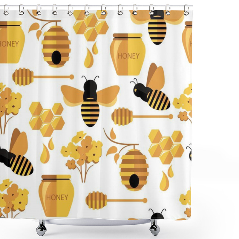 Personality  Seamless Abstract Pattern With Bee And Honey. Shower Curtains