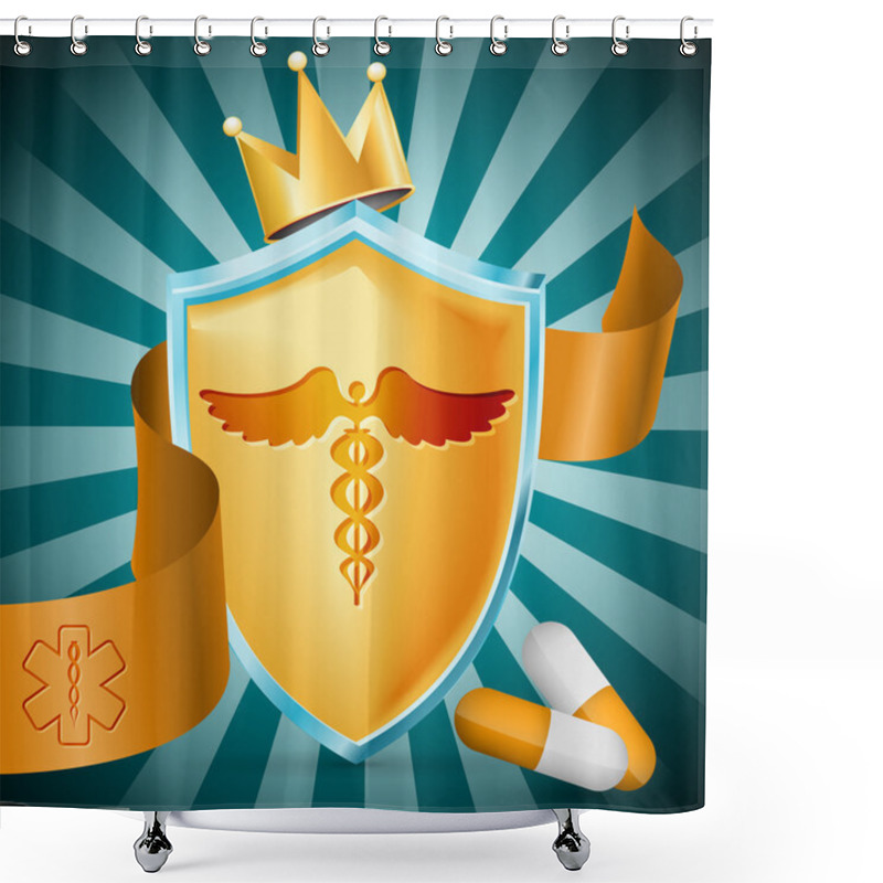 Personality  Medical Sign Over Label Background. Vector Illustration Shower Curtains