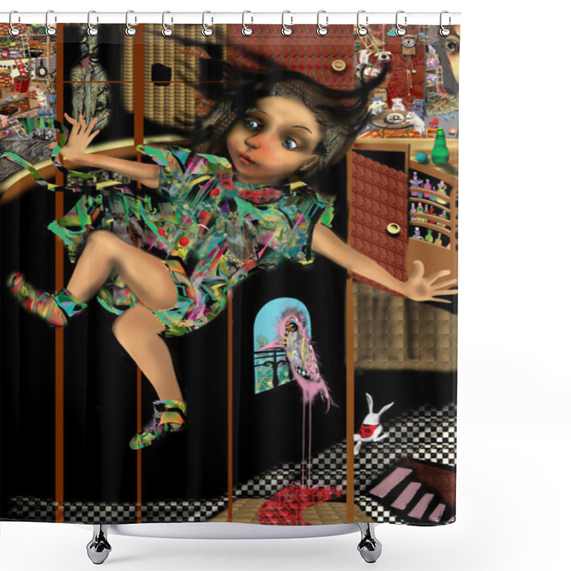 Personality  Alice In Wonderland Falling Into The Rabbit Hole Shower Curtains