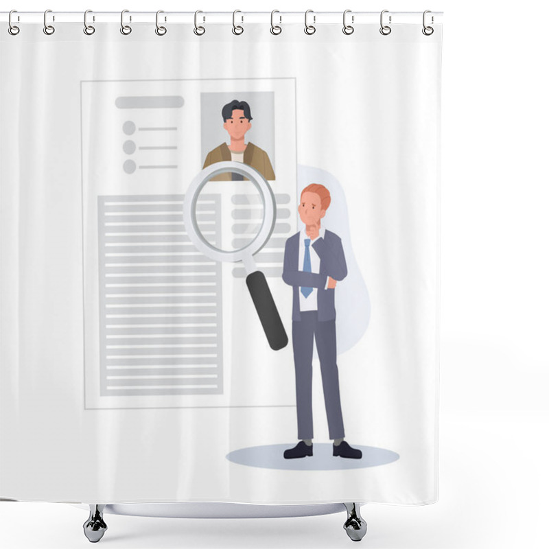 Personality  Employer Contemplating Job Application Review. Hiring Decision Process In Business Recruitment Shower Curtains