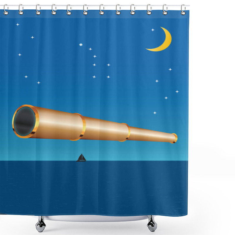 Personality  Spyglass With The Stars And Yacht On Background Shower Curtains