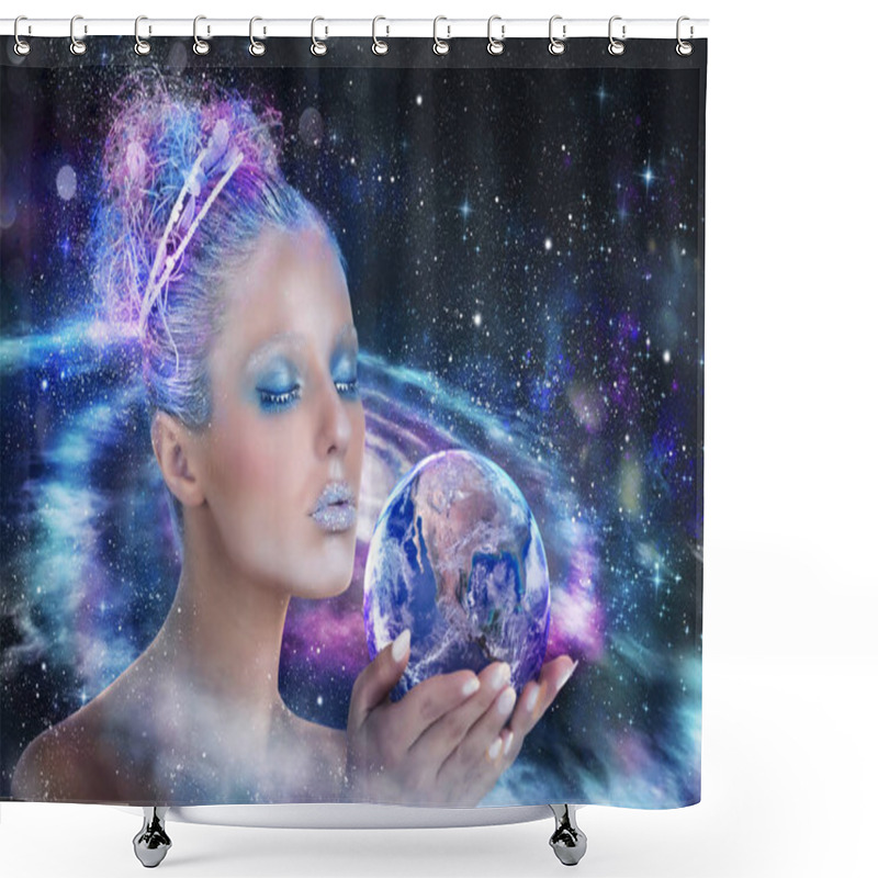 Personality  Lady Universe That Holds The World. Earth Provided By Nasa Shower Curtains