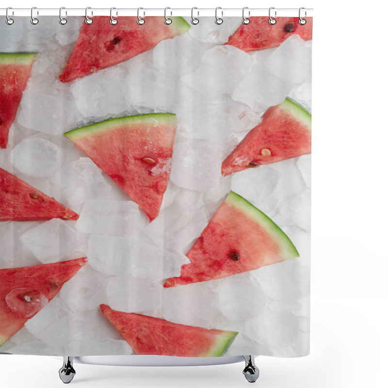 Personality  Flat Lay With Arranged Watermelon Slices Lying On Ice Cubes Shower Curtains