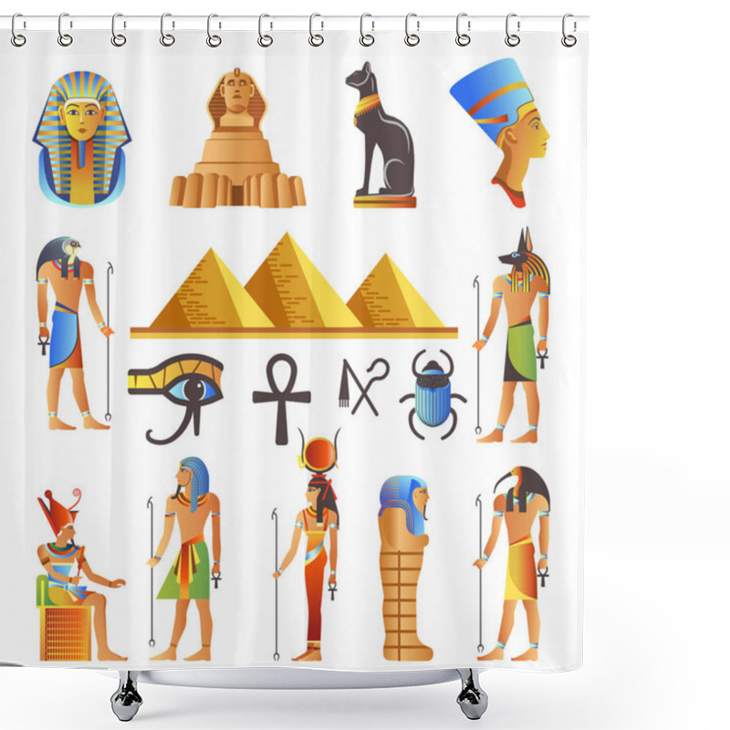 Personality  Egypt Ancient Culture Symbols And Icons Set On White Background Shower Curtains