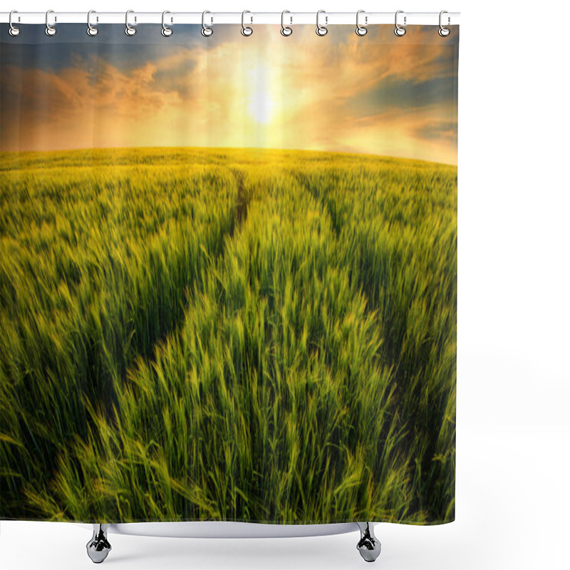 Personality  Field Trails Leading To The Setting Sun Shower Curtains