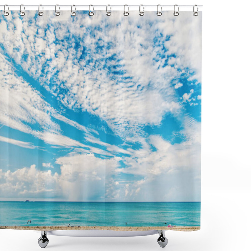 Personality  Sea Water On Sandy Beach And Blue Sky In Miami Shower Curtains