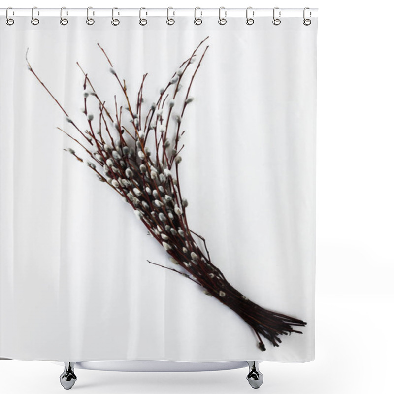 Personality  Branches And Bouquet Of Willow Isolated On White Background Shower Curtains