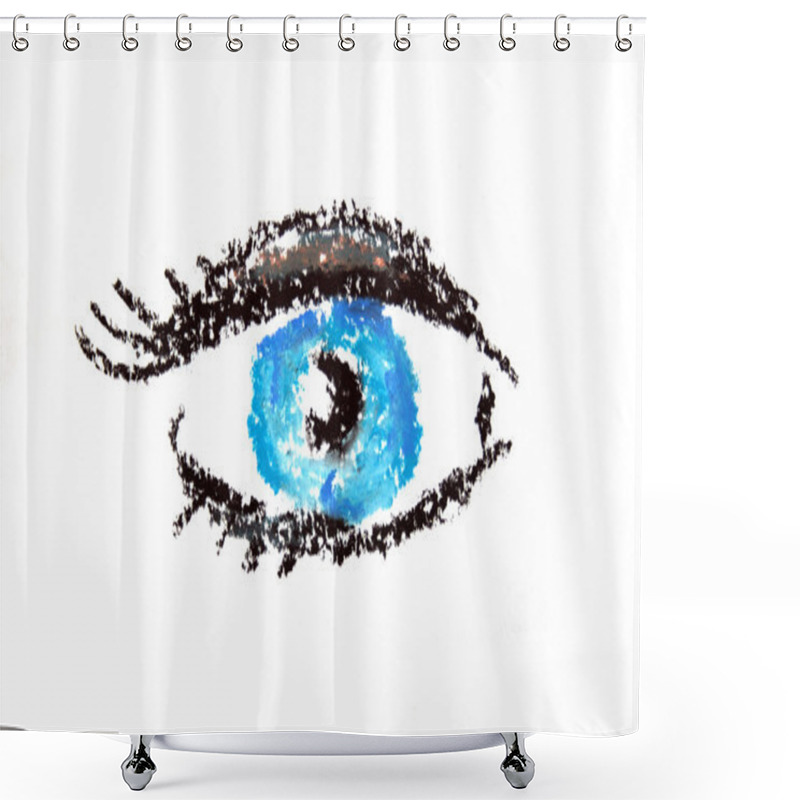 Personality  Blue Eye Hand Drawing Isolated Over White Background Shower Curtains