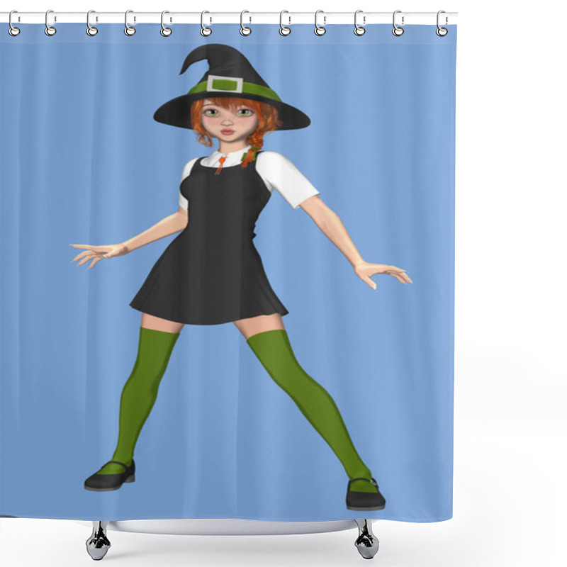 Personality  Startled Young Teenage Witch In Witches School Uniform Shower Curtains