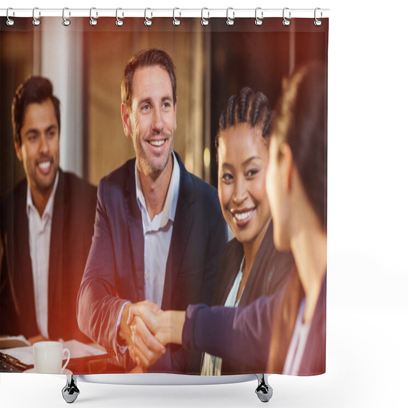 Personality  Businessman Shaking Hands With Colleague Shower Curtains