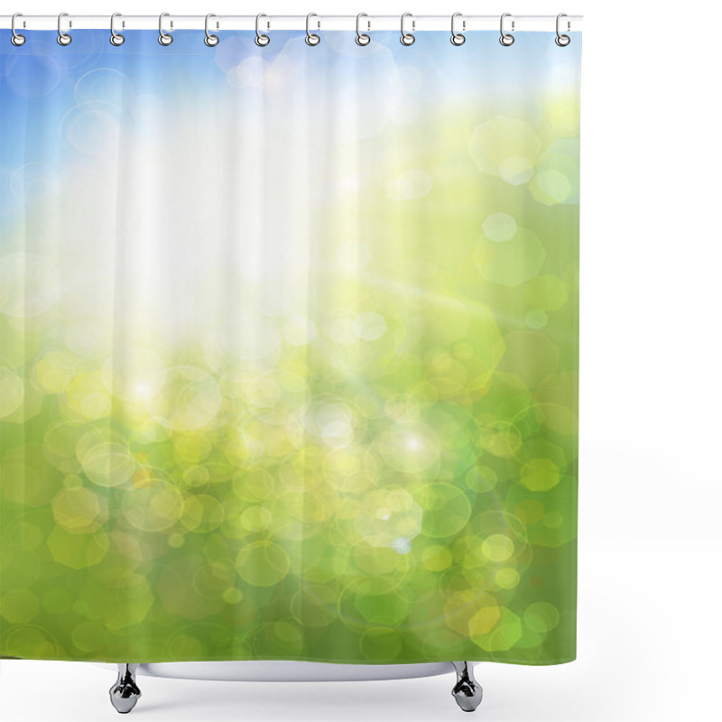 Personality  Eco Nature / Green And Blue Abstract Defocused Background With S Shower Curtains