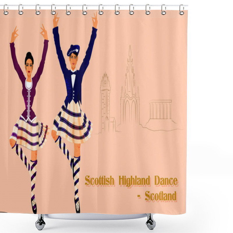 Personality  Couple Performing Scottish Highland Dance Of Scotland Shower Curtains