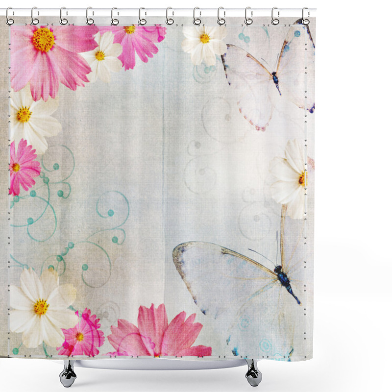 Personality  Album Cover In Floral Design And Butterflies Shower Curtains