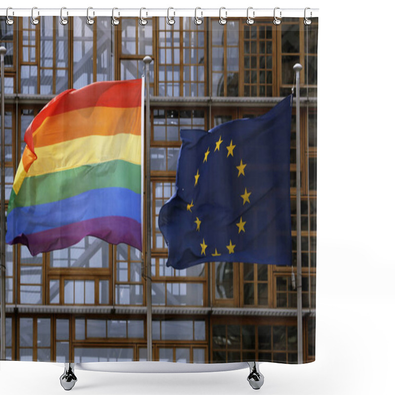 Personality  European Union Flag And LGBT Pride Flag, Brussels Shower Curtains