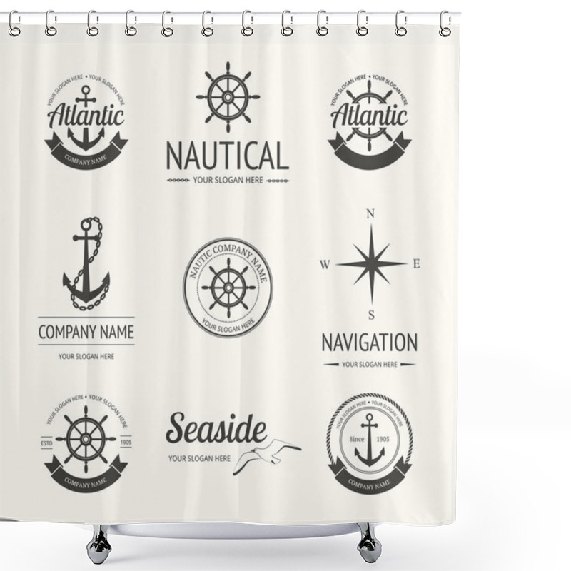 Personality  Set Of Retro Nautical Labels  Shower Curtains