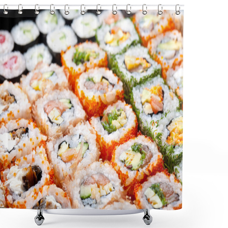 Personality  Variety Of Japanese Sushi Rolls. Shower Curtains