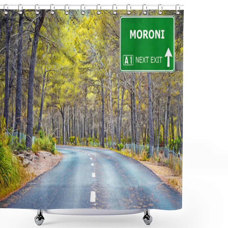 Personality  MORONI Road Sign Against Clear Blue Sky Shower Curtains