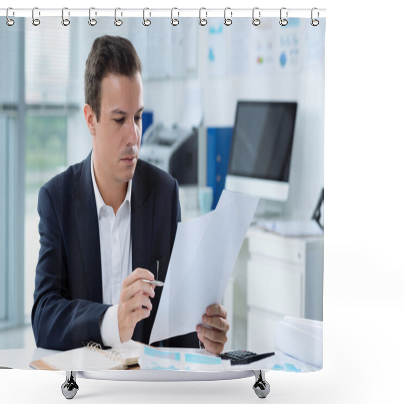 Personality  Erious Businessman Reading Shower Curtains