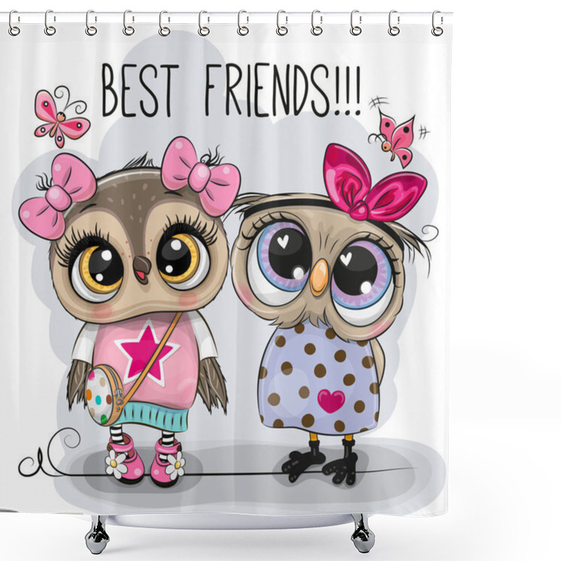 Personality   Two Cute Cartoon Owls On A Gray Background Shower Curtains