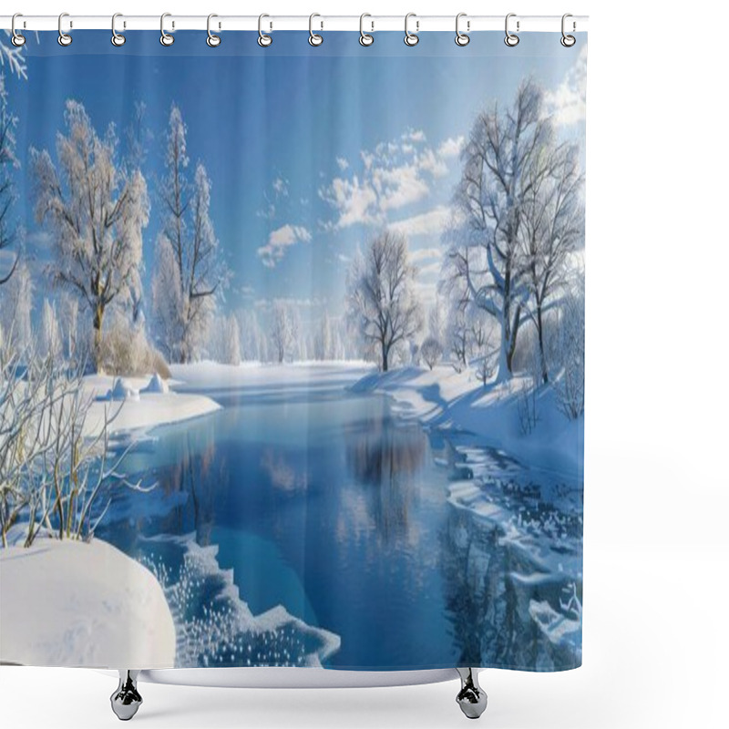 Personality  Frozen Beauty Winter Landscape Dreams For Your Background Bussines, Poster, Wallpaper, Banner, Greeting Cards, And Advertising For Business Entities Or Brands. Shower Curtains