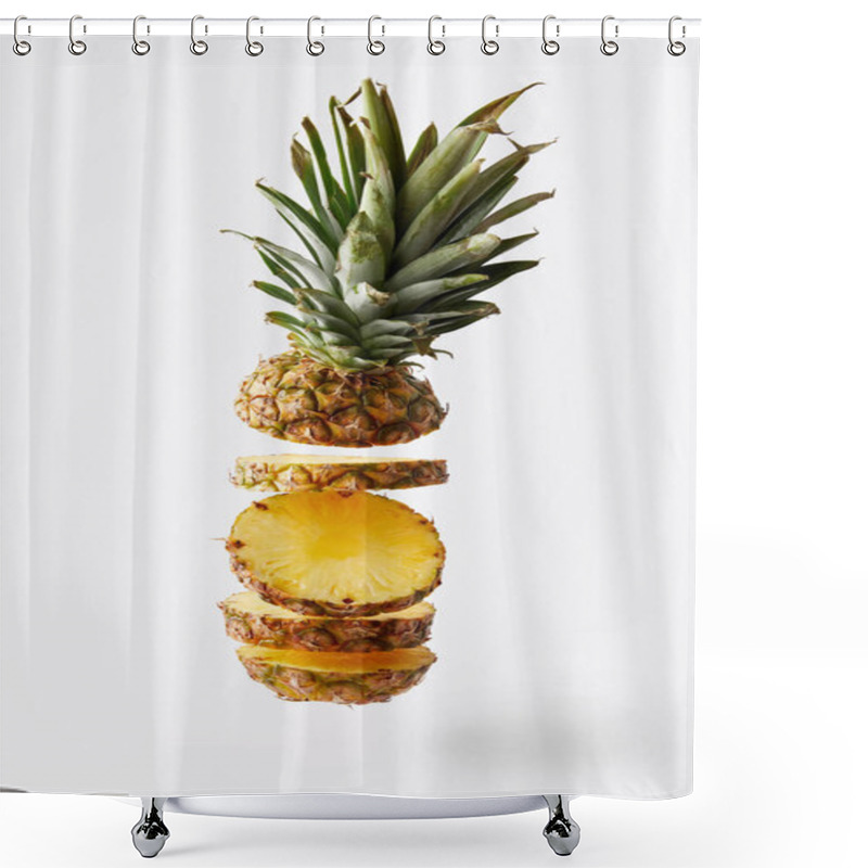 Personality  Close Up View Of Fresh Cut Pineapple Exotic Fruit Isolated On White  Shower Curtains