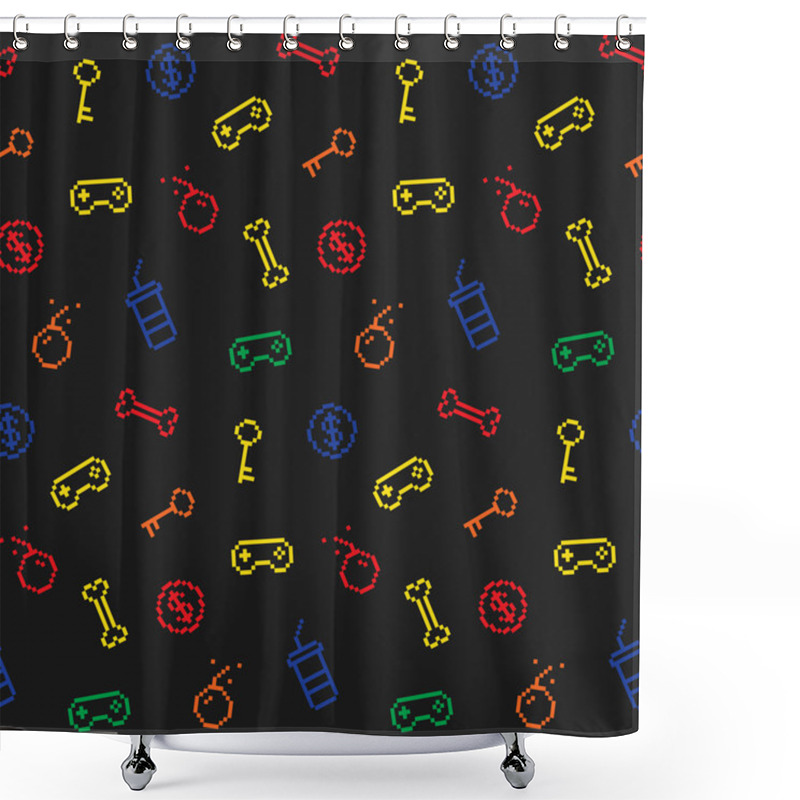 Personality  Seamless Oldschool Gaming Inspired Pattern, Game Icons, Achievem Shower Curtains