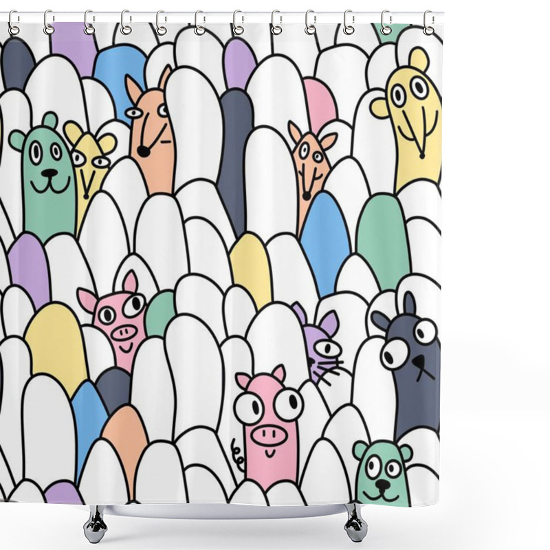 Personality  Cartoon Animals And Stones Seamless Doodle Monsters Pattern For Wrapping Paper And Kids Clothes Print And Halloween Accessories And Study Notebooks And Fabrics And Linens. High Quality Illustration Shower Curtains