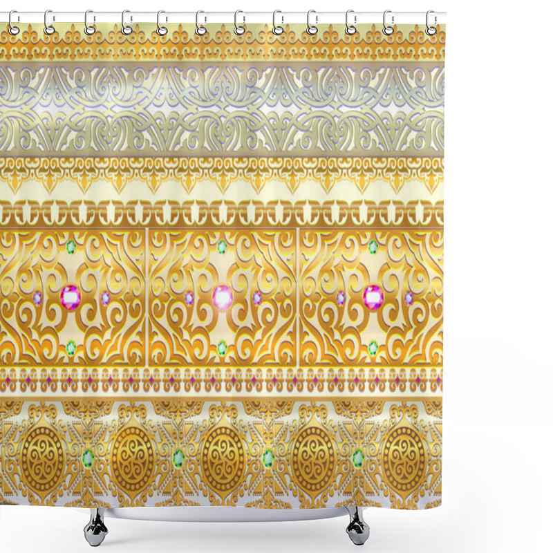 Personality  Lace, Blue Pattern, Elegant Pattern, Elegant Decoration, Decoration, Textile, Tumar, Symbol Saukele, Shanyrak, Kazakh Ornaments, Kazakh Gold, Taykazan, Kobyz, Wedding, Kazakh Pattern, Kazakhstan Clothing, Decorative Elements, Printing Fabric, Ethnos  Shower Curtains