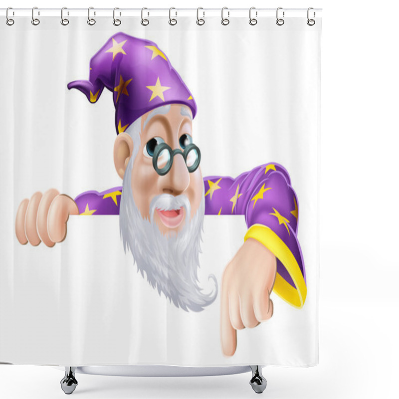 Personality  Fun Wizard Pointing Down Shower Curtains