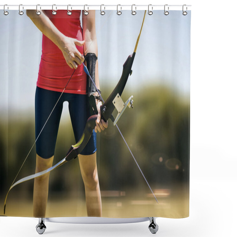 Personality  Sportswoman Holding Arch Shower Curtains