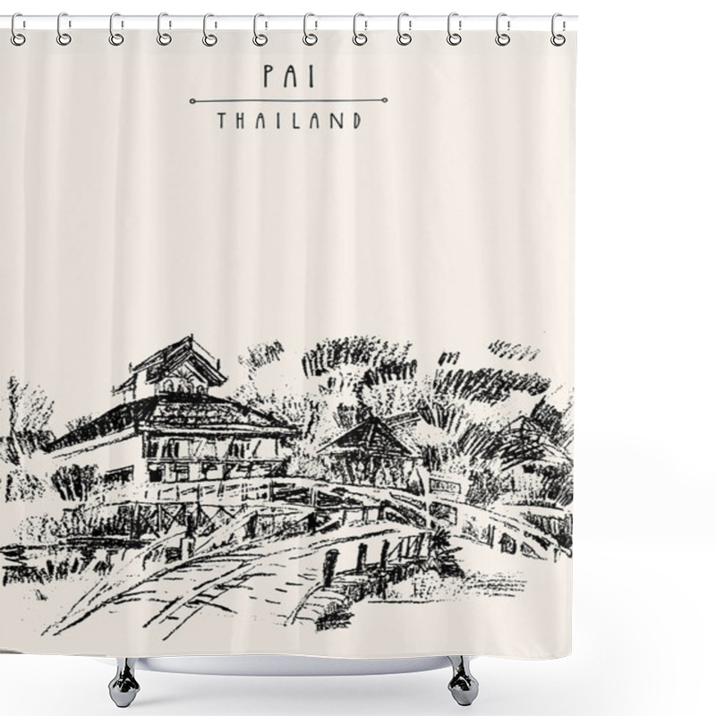 Personality  Hotel And Bamboo Bridge Postcard Shower Curtains