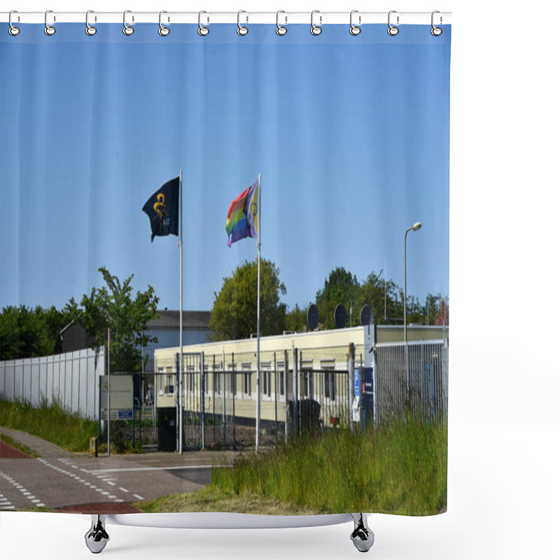 Personality  Den Helder, Netherlands. June 3, 2023. The Asylum Seekers' Centre In Den Helder. High Quality Photo Shower Curtains