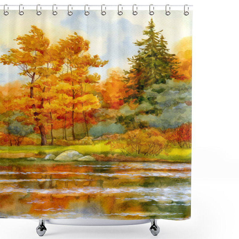 Personality  Autumnal Forest On The Lake Shower Curtains