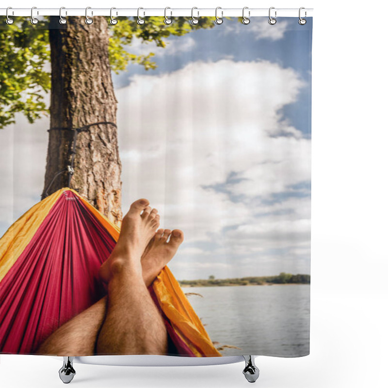 Personality  Relaxing In The Hammock At The Beach Under Trees, Summer Day Shower Curtains