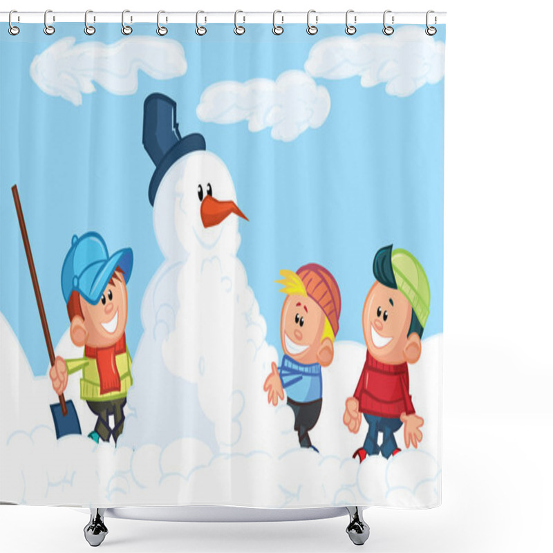 Personality  Kids Building A Snowman In The Snow Shower Curtains