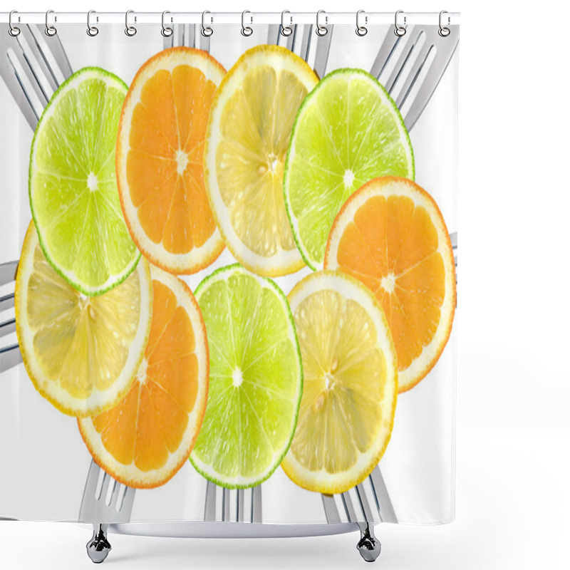 Personality  Citrus Fruit Sliced On Forks Shower Curtains