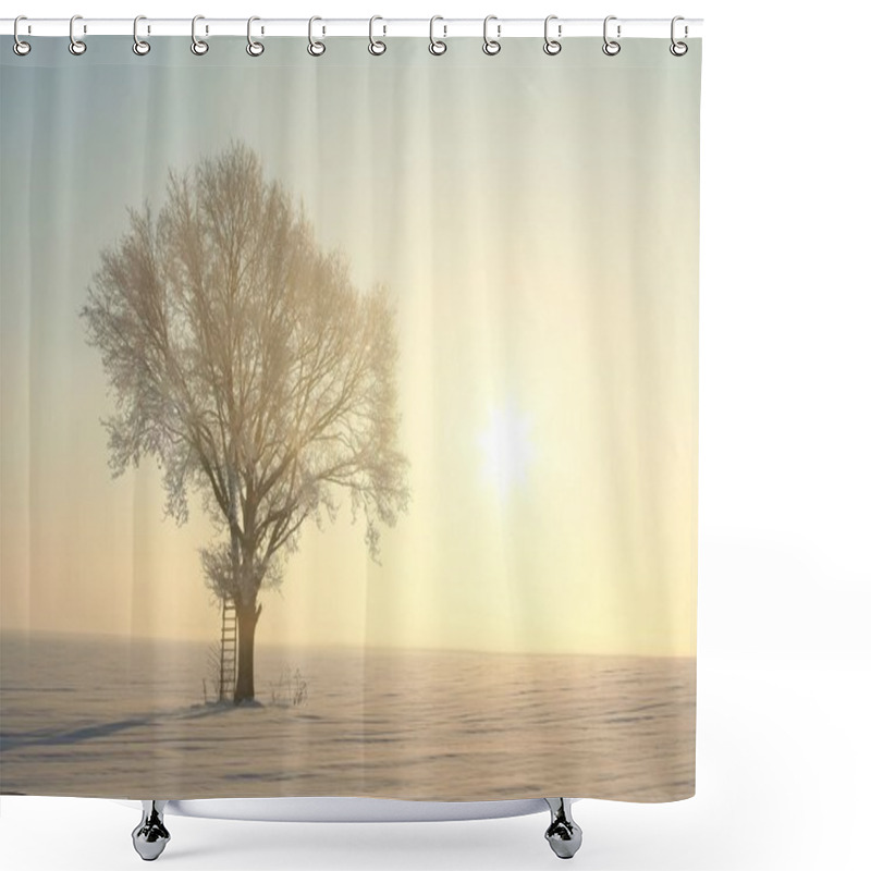 Personality  Winter Tree In The Field At Dawn Shower Curtains