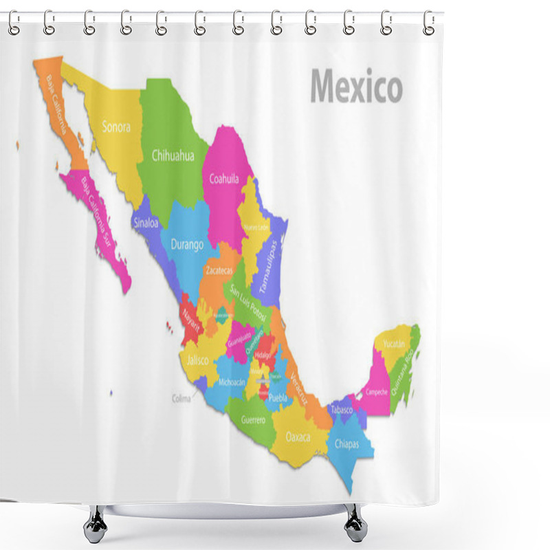 Personality  Mexico Map, New Political Detailed Map, Separate Individual States, With State Names, Isolated On White Background 3D Vector Shower Curtains