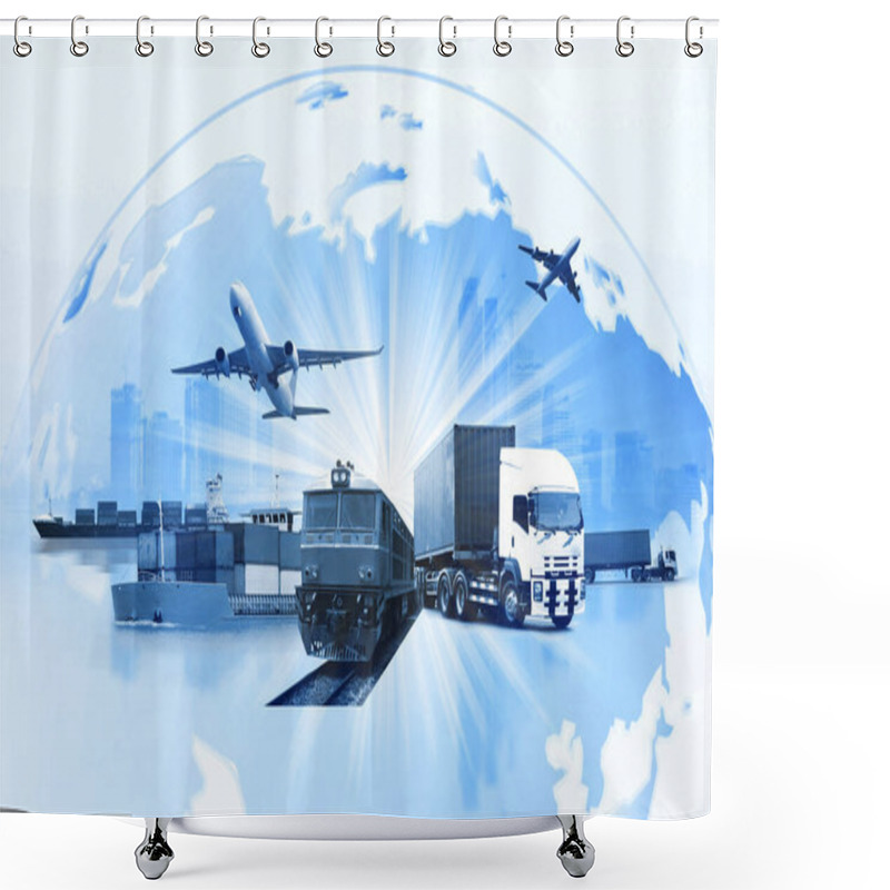 Personality  Transportation, Import-export And Logistics Concept, Container Truck, Ship In Port And Freight Cargo Plane In Transport And Import-export Commercial Logistic, Shipping Business Industry  Shower Curtains