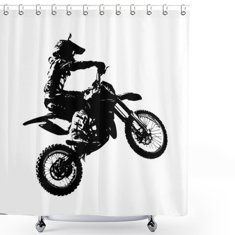 Personality  Rider Participates Motocross Championship.  Vector Illustration. Shower Curtains