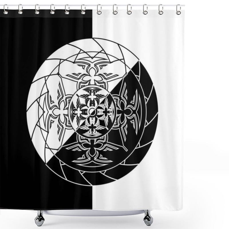 Personality  Black And White Inverse Abstract Monochrome Circle In Tribal Style Shower Curtains