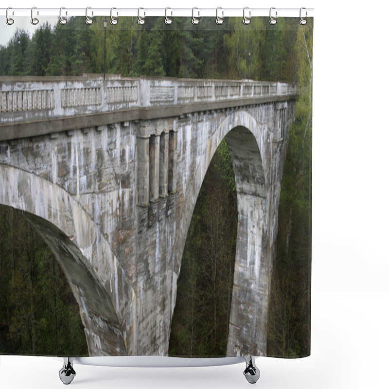 Personality  Fragment Of The Historic Railway Bridge In Stanczyki, Warmian-Masurian Voivodeship, Poland Shower Curtains