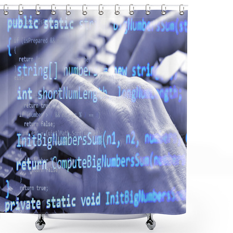 Personality  Close-up Of Typing Male Hands On Keyboard Shower Curtains